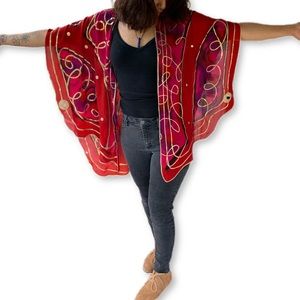 Red Geometric Cape with Gold Accents One Size